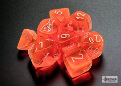 Lab Dice: 7 Translucent Neon Orange w/ White Polyhedral Dice (with Bonus Die) - CHX30059
